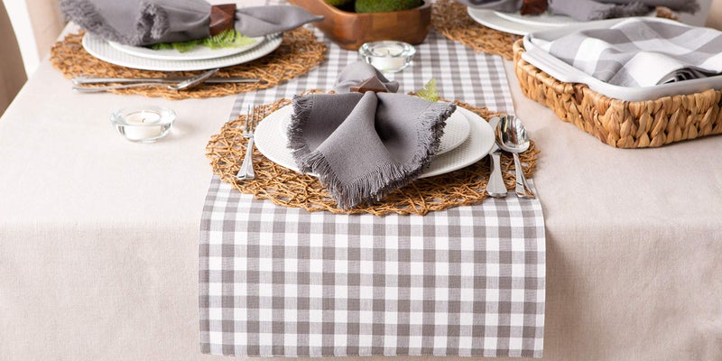 DII Gingham Check Tabletop Collection, Gray, Table Runner, 14x72 - Image 2